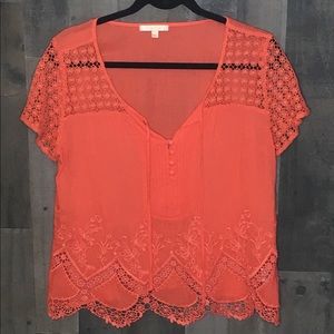 Orange lace detailed skies are blue top